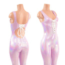 Lilac Tank Style Catsuit with Strappy Back and Laceup Front - Coquetry Clothing