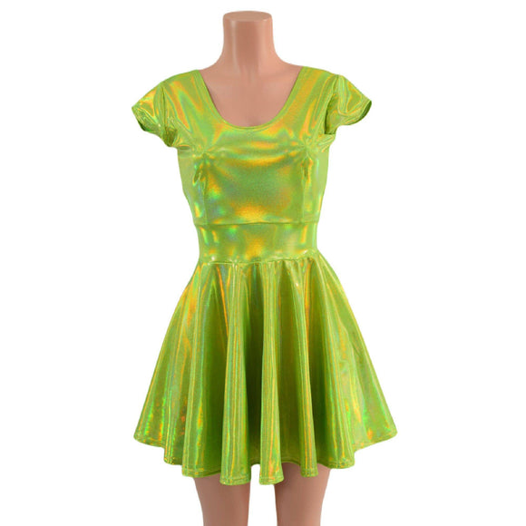 Lime Holographic Skater Dress - Coquetry Clothing