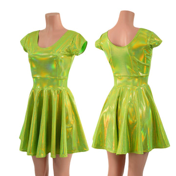 Lime Holographic Skater Dress - Coquetry Clothing