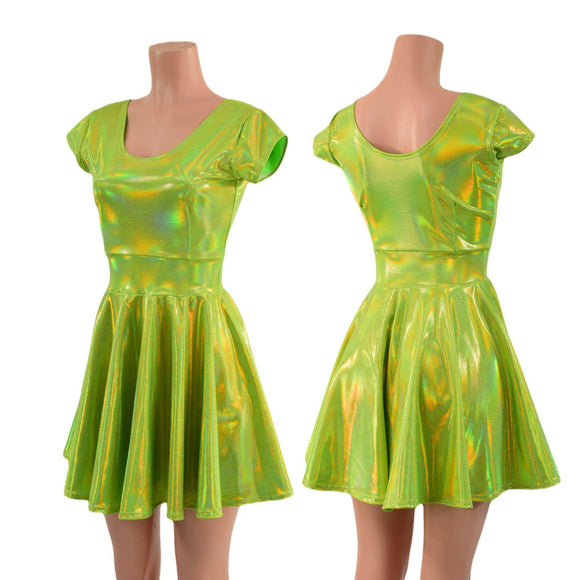 Lime Holographic Skater Dress - Coquetry Clothing