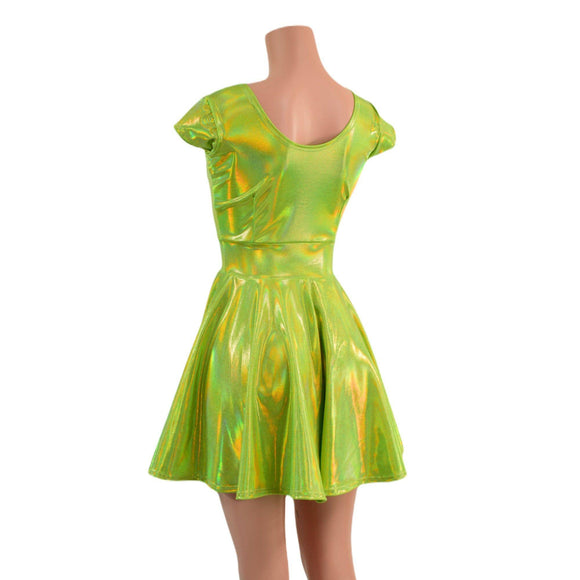 Lime Holographic Skater Dress - Coquetry Clothing