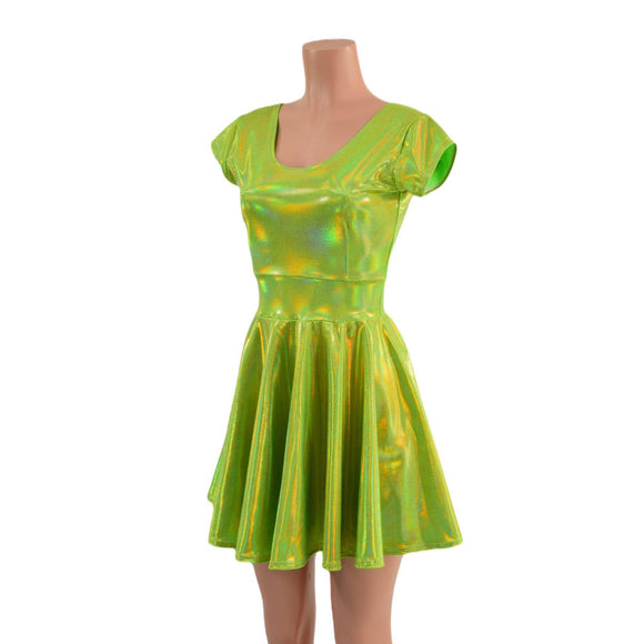 Lime Holographic Skater Dress - Coquetry Clothing