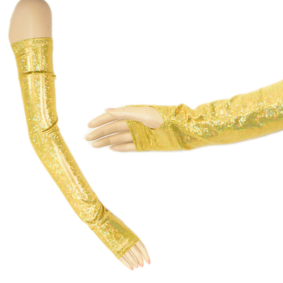 Long Fingerless Glove Arm Warmers in Gold Kaleidoscope - Coquetry Clothing