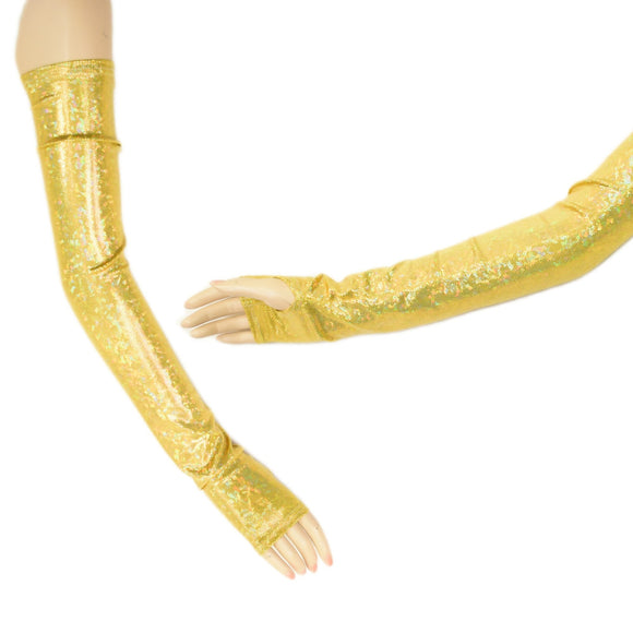 Long Fingerless Glove Arm Warmers in Gold Kaleidoscope - Coquetry Clothing