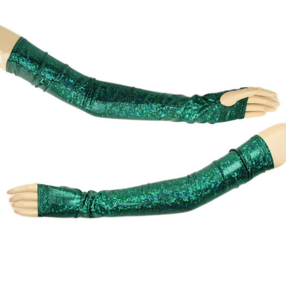 Long Fingerless Glove Arm Warmers in Green Kaleidoscope - Coquetry Clothing