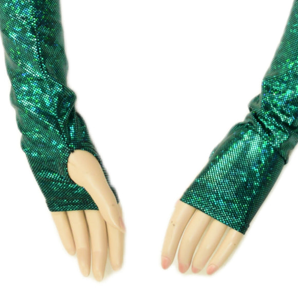 Long Fingerless Glove Arm Warmers in Green Kaleidoscope - Coquetry Clothing