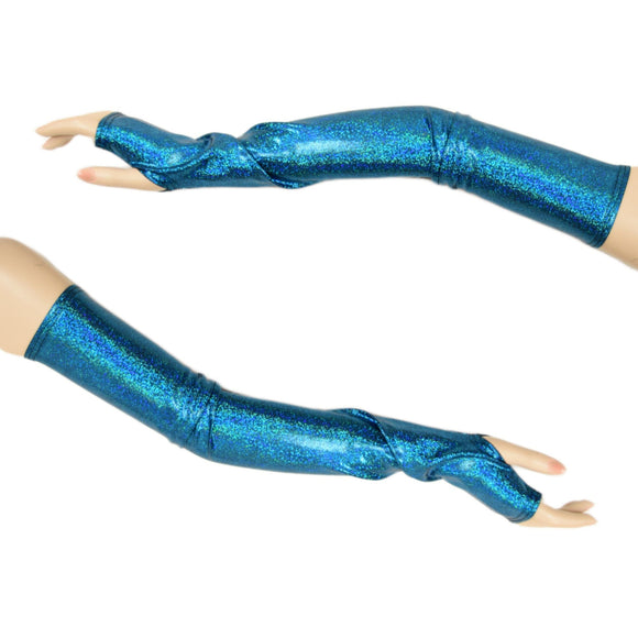 Long Fingerless Glove Arm Warmers in Ocean Sparkle - Coquetry Clothing