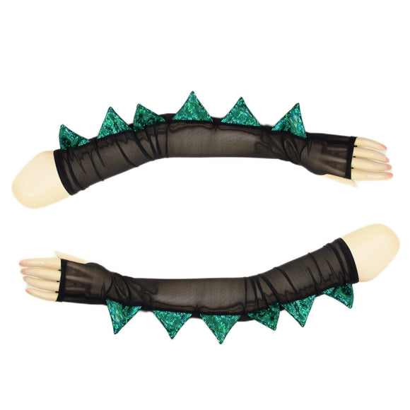Long Fingerless Glove Arm Warmers with Dragon Spikes - Coquetry Clothing
