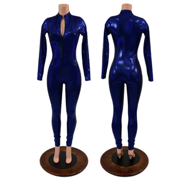 Long Sleeve Blue Sparkly Jewel Catsuit - Coquetry Clothing
