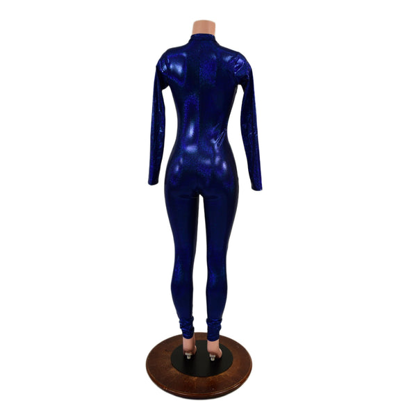Long Sleeve Blue Sparkly Jewel Catsuit - Coquetry Clothing