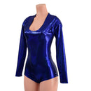 Long Sleeve Blue Sparkly Jewel Romper with Scoop Neck and Boy Cut Leg - Coquetry Clothing