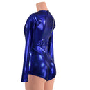 Long Sleeve Blue Sparkly Jewel Romper with Scoop Neck and Boy Cut Leg - Coquetry Clothing