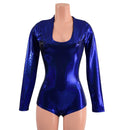 Long Sleeve Blue Sparkly Jewel Romper with Scoop Neck and Boy Cut Leg - Coquetry Clothing