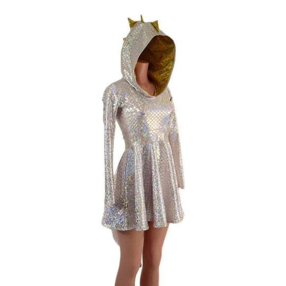 Long Sleeve Dragon Tail Hooded Skater Dress - Coquetry Clothing