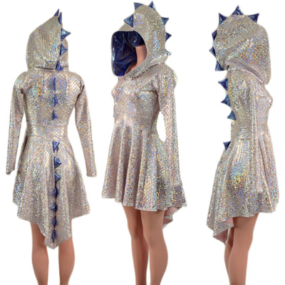 Long Sleeve Dragon Tail Hooded Skater Dress - Coquetry Clothing
