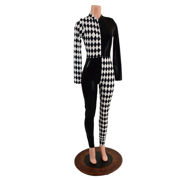 Long Sleeve Harlequin Quad Color Blocked Catsuit with Stella Neckline - Coquetry Clothing