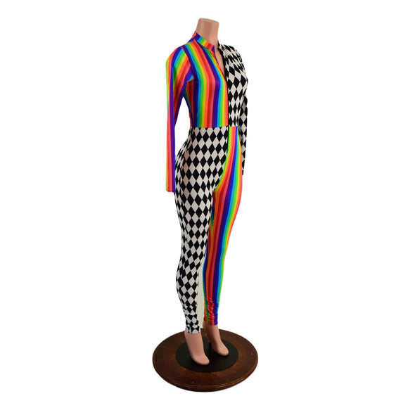 Long Sleeve Harlequin Quad Color Blocked Catsuit with Stella Neckline - Coquetry Clothing