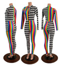 Long Sleeve Harlequin Quad Color Blocked Catsuit with Stella Neckline - Coquetry Clothing