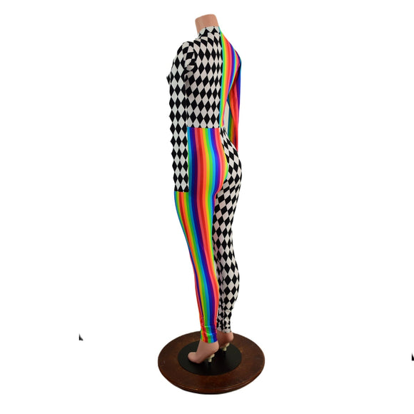 Long Sleeve Harlequin Quad Color Blocked Catsuit with Stella Neckline - Coquetry Clothing