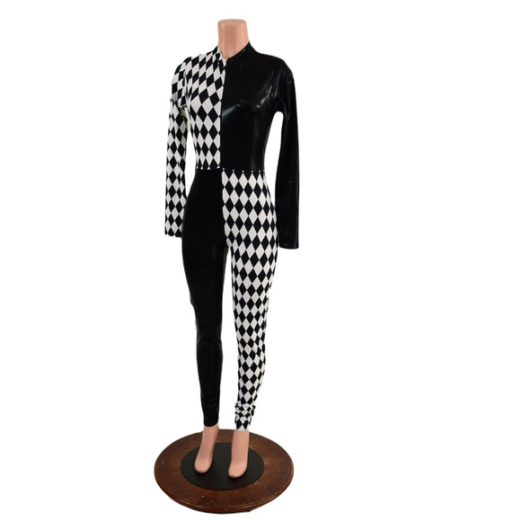 Long Sleeve Harlequin Quad Color Blocked Catsuit with Stella Neckline - Coquetry Clothing