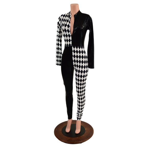Long Sleeve Harlequin Quad Color Blocked Catsuit with Stella Neckline - Coquetry Clothing