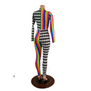 Long Sleeve Harlequin Quad Color Blocked Catsuit with Stella Neckline - Coquetry Clothing