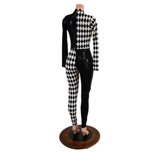 Long Sleeve Harlequin Quad Color Blocked Catsuit with Stella Neckline - Coquetry Clothing