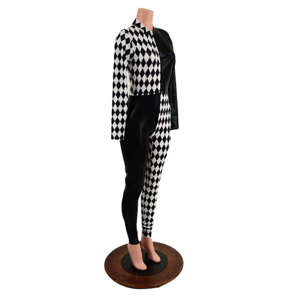 Long Sleeve Harlequin Quad Color Blocked Catsuit with Stella Neckline - Coquetry Clothing