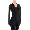 Long Sleeve, Mesh Side Panel Catsuit with Fingerloops - Coquetry Clothing