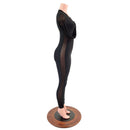 Long Sleeve, Mesh Side Panel Catsuit with Fingerloops - Coquetry Clothing