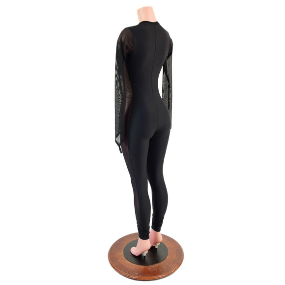 Long Sleeve, Mesh Side Panel Catsuit with Fingerloops - Coquetry Clothing