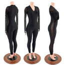 Long Sleeve, Mesh Side Panel Catsuit with Fingerloops - Coquetry Clothing
