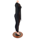 Long Sleeve, Mesh Side Panel Catsuit with Fingerloops - Coquetry Clothing