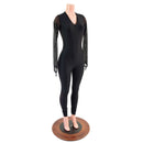 Long Sleeve, Mesh Side Panel Catsuit with Fingerloops - Coquetry Clothing