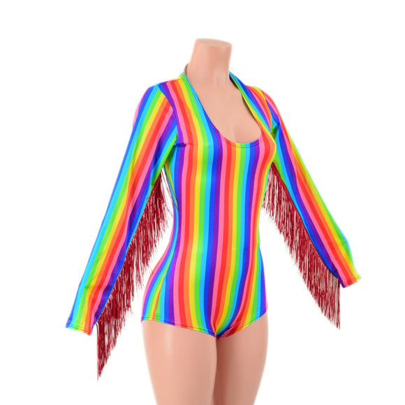 Long Sleeve Rainbow Romper with Fringe - Coquetry Clothing