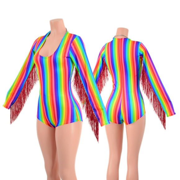 Long Sleeve Rainbow Romper with Fringe - Coquetry Clothing