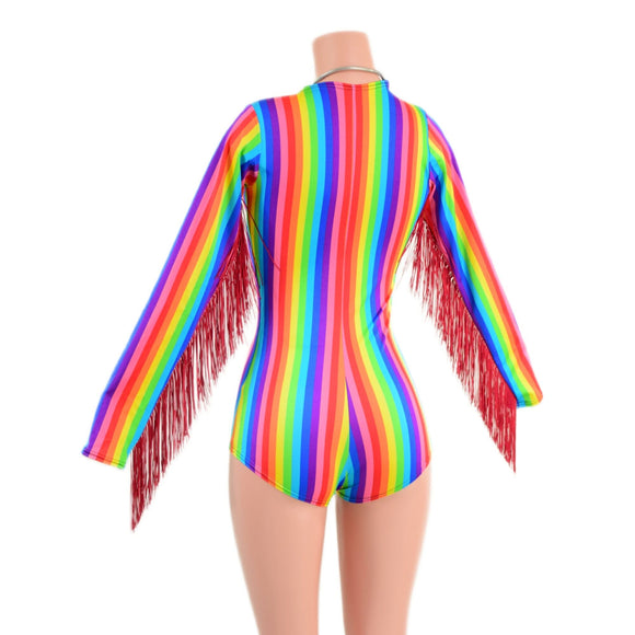 Long Sleeve Rainbow Romper with Fringe - Coquetry Clothing