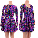 Long Sleeve Skater Dress in Rainbow Leopard - Coquetry Clothing