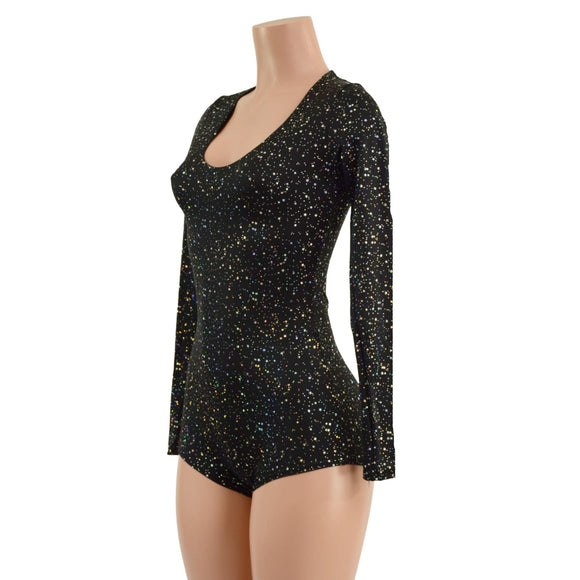 Long Sleeve Star Noir Romper with Scoop Neck and Boy Cut Leg - Coquetry Clothing