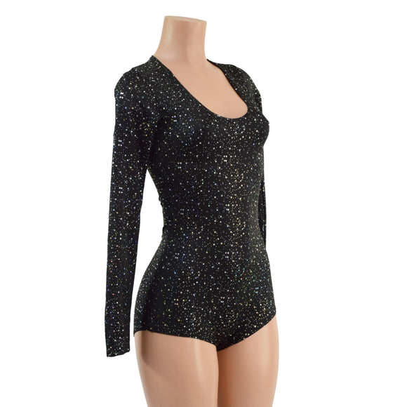 Long Sleeve Star Noir Romper with Scoop Neck and Boy Cut Leg - Coquetry Clothing