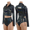 Long Sleeve Zipper Crop Top and Brazilian Shorts Set - Coquetry Clothing