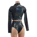 Long Sleeve Zipper Crop Top and Brazilian Shorts Set - Coquetry Clothing