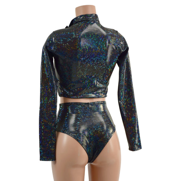 Long Sleeve Zipper Crop Top and Brazilian Shorts Set - Coquetry Clothing