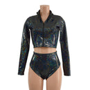 Long Sleeve Zipper Crop Top and Brazilian Shorts Set - Coquetry Clothing
