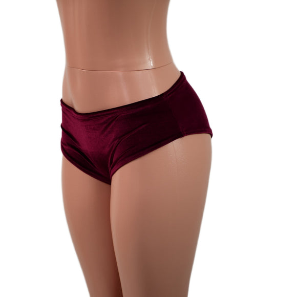 Lowrise Siren Shorts in Burgundy Velvet - Coquetry Clothing