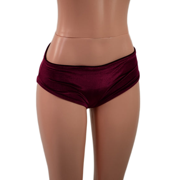 Lowrise Siren Shorts in Burgundy Velvet - Coquetry Clothing
