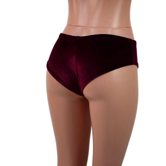 Lowrise Siren Shorts in Burgundy Velvet - Coquetry Clothing