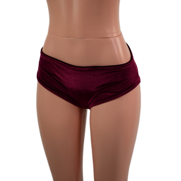 Lowrise Siren Shorts in Burgundy Velvet - Coquetry Clothing