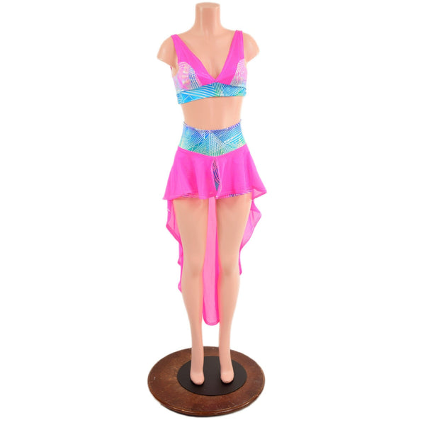 High Waist Shorts with Hi Lo Mesh Overskirt and Starlette Bralette Set - 2