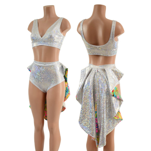 Medium Ready to Ship 2PC Starlette Bralette Top and Tuxedo Siren Shorts Set - Coquetry Clothing